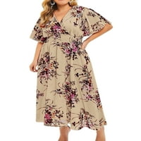Glonme Women Ljeto Maxi haljine plus veličine Sendress V izrez Dugi haljina Boho Kaftan cvjetni print