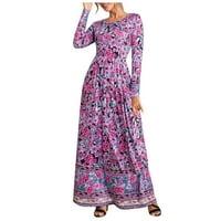 Jesenske haljine za žene Crewneck s dugim rukavima cvjetni print maxi haljina casual a line Flowy Beach