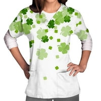 Dnevne majice St.Patrick za žene Džepni tunik Bluze V-izrez T-majica djetelina Print Tops Modna radna