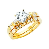 Jewels LU 14K Žuto zlatne dame Kubični cirkonijski CZ Vjenčani opseg i angažman mladenkina prstena Dvije