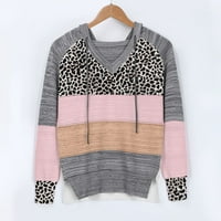 Duksevi za žene plus veličine Trendi Žene Leopard Patchwork V-izrez dugih rukava s kapuljačom džemper