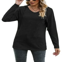 Nizine žene s kapuljačom V izrez majica Majica pulover Comfy Pulover dugih rukava TEE crna s