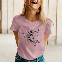 Ženski vrhovi ženske modne ležerne festival Honeybee tiskani okrugli vrat kratkih rukava bluza ružičasta
