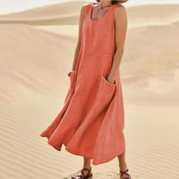 Zpanxa Ljetna haljina ženska ljetna modna casual pune boje bez rukava bez rukava duge haljine za žene narančaste s