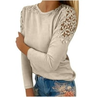 Žene ležerne majice Jednobojna čipka za okrugli vrat šuplji pulover s dugim rukavima Slim Fit bluza