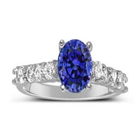 1. Carat Vintage izgled okrugli rez plavi safir moissan dijamantni zaručni prsten u 10k bijelo zlato