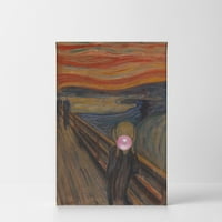 Smile Art Design Edvard Munch's remek-djelo Tjekanje ružičastoj mjehurići gumi umjetničko platno Ispis