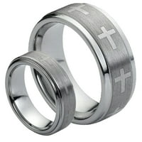 Za njega i njezinu volfram Carbide brušeni centar sa križnim dizajnom za venčani prsten
