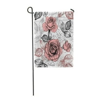 Cvjetni cvjetajući ruže i lišće u nježnim bojama ružičasta vrtna zastava ukrasna zastava kuće baner
