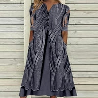 Ljetne haljine ispisane V-izrez A-line srednje dužine vruće prodaje haljina za lakiranje za žene povremene