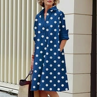 Ženske haljine dugih rukava za sunčanje Dužina koljena Ležerne prilike ljeto Ispisana V-izrez Dress Blue 2xL