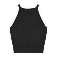 Ženska modna svilena svilena kratka puna boja pletena halter top, crna, xl