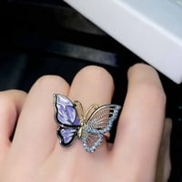 Izvrstan izdubljeni dijamantski enaml emajl leptir prsten leptir nakit podesivi prsten
