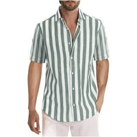 pamuk Regular Fit kratki rukav Ležeran Havajska majica za muškarce Ljeto dugme Dolje Striped Print Beach Odmor za odmor Majice Green M