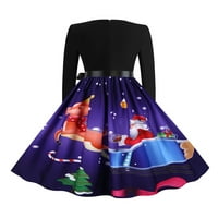 Nananla laides božićni elegancija A-line haljina V-izrez Performans Fashion Retro duljina koljena