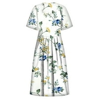 Gotyou haljine Ženski ljetni casual modni modni cvijet od tiskanog kratkih rukava okrugla džepna haljina