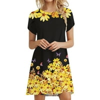 Žene Ljeto casual cvjetni rukav cvjetni ispis izrez za vrat Labava haljina Boho Beach Swing Sundress