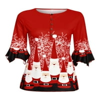 Simooset ženski božićni print Ruffled rukavi sa okruglim vratnim majicama