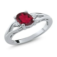 Gem Stone King 1. CT ovalni crveni Mystic Topaz G-H Lab Grown Diamond Sterling Srebrni prsten