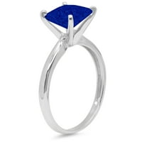 1CT Princess Cut simulirani plavi safir 14k bijeli zlatni godišnjički zaručnički prsten veličine 6,75