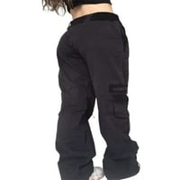 Wsevypo ženski plus veličina visokog struka Ripped Cargo Jeans Pant neregularna ravno noga labave hlače