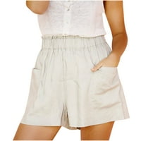 Široke kratke hlače za žene visokog struka Boho kratke hlače Summer Casual Beach Troši pamučne posteljine