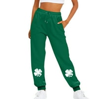 Umitay ženski modni sport St. Patrick's Day za ispis džepova za crtanje ležerne hlače
