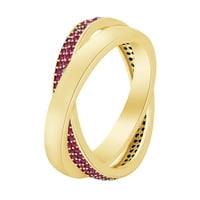 14k žuto zlato preko sterlinga srebrnog okruglog oblika simulirani ružičasti rubin intertvinirani prsten