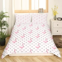 Pink flamingo posteljina za djevojke, flamingo dekor Kompatični poklopac punog crnog srca, prekrivač