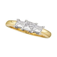 Jewels 14kt Žuto zlato Žene Princess Diamond 3-kamena Svadbeni zaručni prsten za vjenčanje CTTW