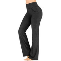 Ženske široke noge joga hlače visoke struke Udobne plesne sportske hlače široko sloj džep crni s