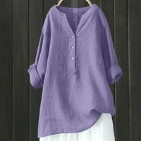 WHLBF Clearence Žene Ljetne majice Bluza V-izrez dugih rukava s dugim rukavima pamučni i posteljini