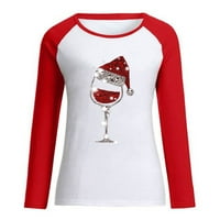 Ženski božićni pulover Duks crveno vino Glass Print Dugih rukava Majica Okrugli vrat Patchwork bluza