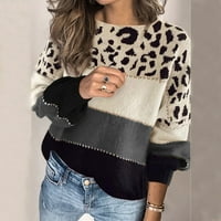 Koicj džemperi za žene ženske jesenje i zimske boje kontrasta džemper od labavog okrugla vrata džemper