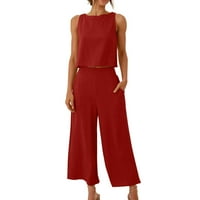 Ženski ljetni setovi SOLID bez rukava + labavi džepovi hlače postavlja crveno 8