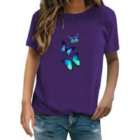Lowrofile košulje za žene plus veličine kratkih rukava Ležerne prilike modni trend leptir Print okrugli vrat Top majice