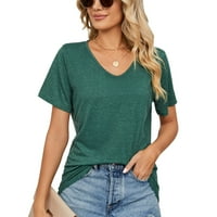 Ženski bluze s kratkim rukavima, puna bluza plus veličine ženskih plus ljetnih majica s V-izrezom zelena