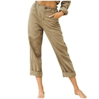 Pamučne posteljine obrezane hlače za žene, visoke elastične struke široke lounge zaloge za noge, ugodne