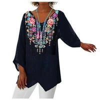 Ženske vrhove grafički grafički otisci na vratu Bluze Ležerne dame modni ljetni tunici s dugim rukavima