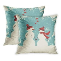 Plavi snjegović dva slatka snjegovina za ljubav Holding Hands Crvena valentinova jastučni jastuk na