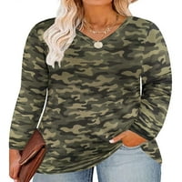 Plus veličine dugih rukava za žene Camo košulje kauzalne bluze V izrez Army Green Tee Jesen Zimski pulover