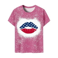 Yyeselk Womens Ljetni patriotski bluze casual okrugli vrat kratkih rukava Tunic Tops Fashion American Flag Ispiši labavi fit tee majice Pink xxxxxl