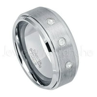 Četkani muški tungsten prsten volfram - 0,21ctw Diamond 3-kameni trake - personalizirani vjenčani prsten - po mjeri u aprilu Prsten TN023BS