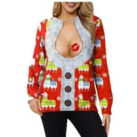 Bluze za žene plus veličine ženske bluze smiješni božićni cvjetni print okrugli vrat pulover parove