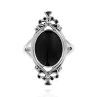 Bohemian Vintage Black ony ovalna izjava. Srebrni prsten-11