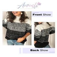 Arainlo ženski džemper za ženski džemper pruga boja pleteni džemper s dugim rukavima rebrasta labavi pulover Tunički vrhovi