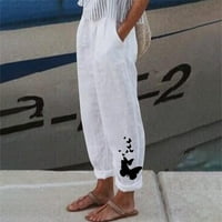Wendunide Teretne hlače Žene obrezane hlače za kancelatne hlače sa džepovima širok noga casual mekani