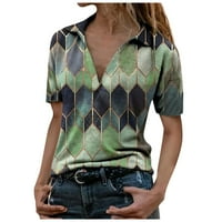 Ženski ljetni vrhovi Ženska blusa kratkih rukava Casual Graphic Print V-izrez Majice Green 3xl