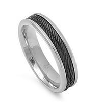 Moderan muški prsten od nehrđajućeg čelika u crnom dizajnu konopa, veličine 13