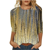 Ljetna ušteda za uklanjanje ženskih trendova ispisana labava majica Srednja rukava Bluza O vrat Casual Tops Gold L l